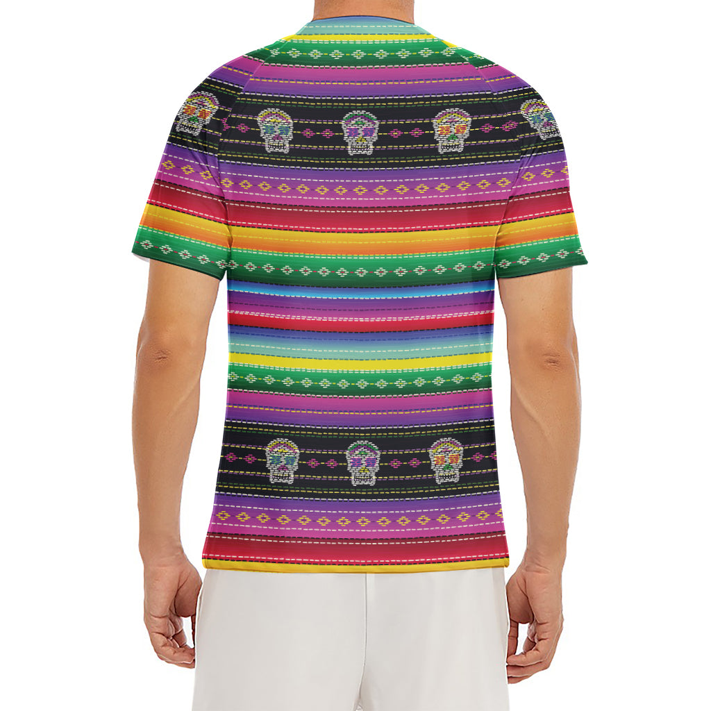 Sugar Skull Mexican Serape Pattern Print Men's Short Sleeve Rash Guard