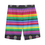 Sugar Skull Mexican Serape Pattern Print Men's Sports Shorts