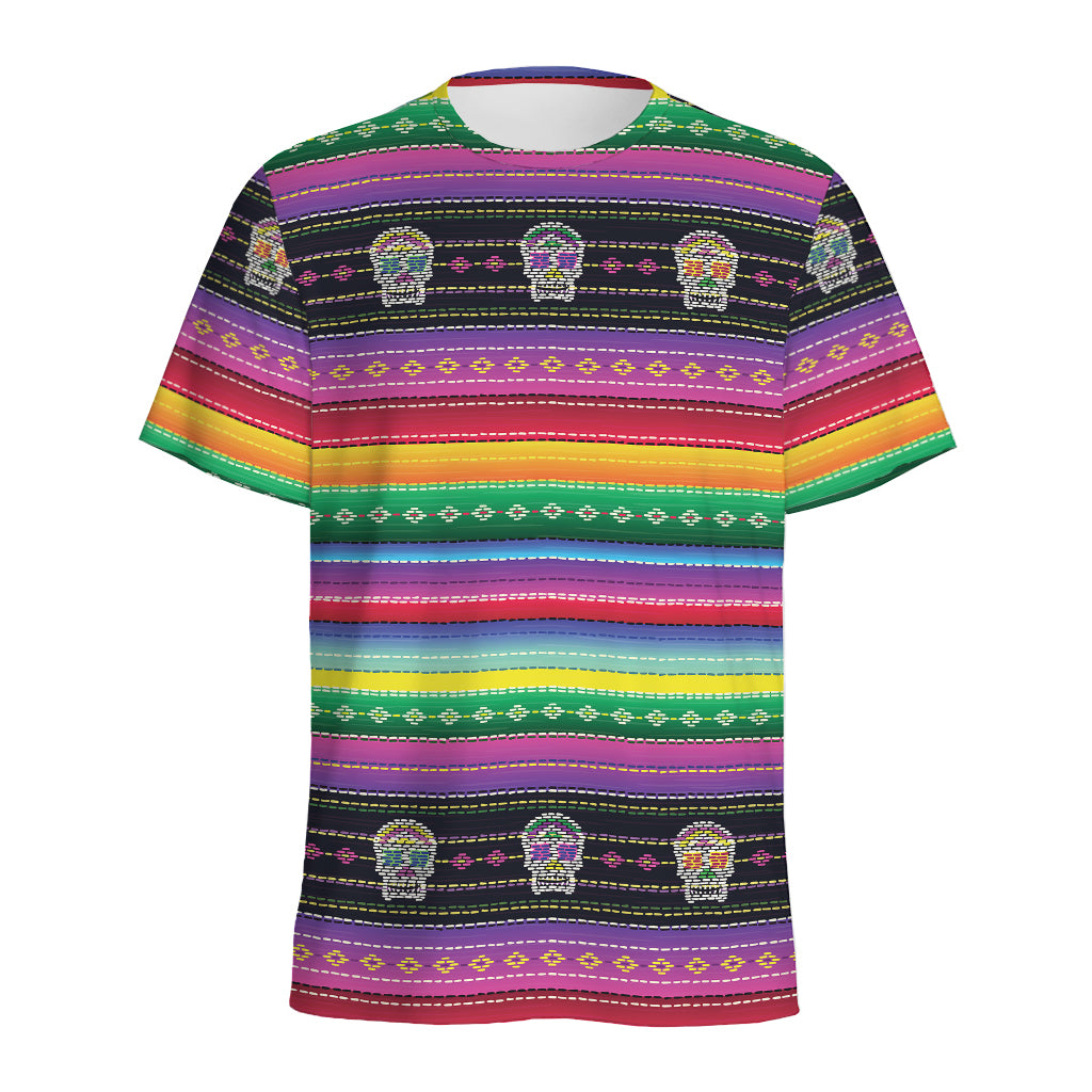 Sugar Skull Mexican Serape Pattern Print Men's Sports T-Shirt
