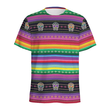 Sugar Skull Mexican Serape Pattern Print Men's Sports T-Shirt