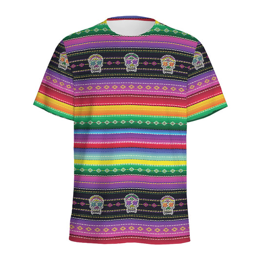 Sugar Skull Mexican Serape Pattern Print Men's Sports T-Shirt