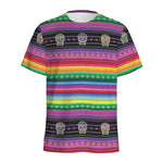 Sugar Skull Mexican Serape Pattern Print Men's Sports T-Shirt
