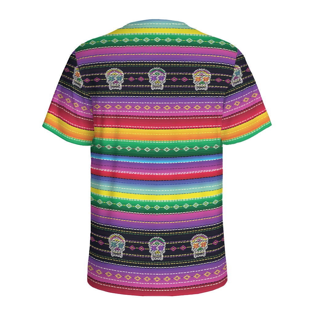 Sugar Skull Mexican Serape Pattern Print Men's Sports T-Shirt
