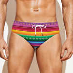 Sugar Skull Mexican Serape Pattern Print Men's Swim Briefs