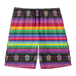 Sugar Skull Mexican Serape Pattern Print Men's Swim Trunks