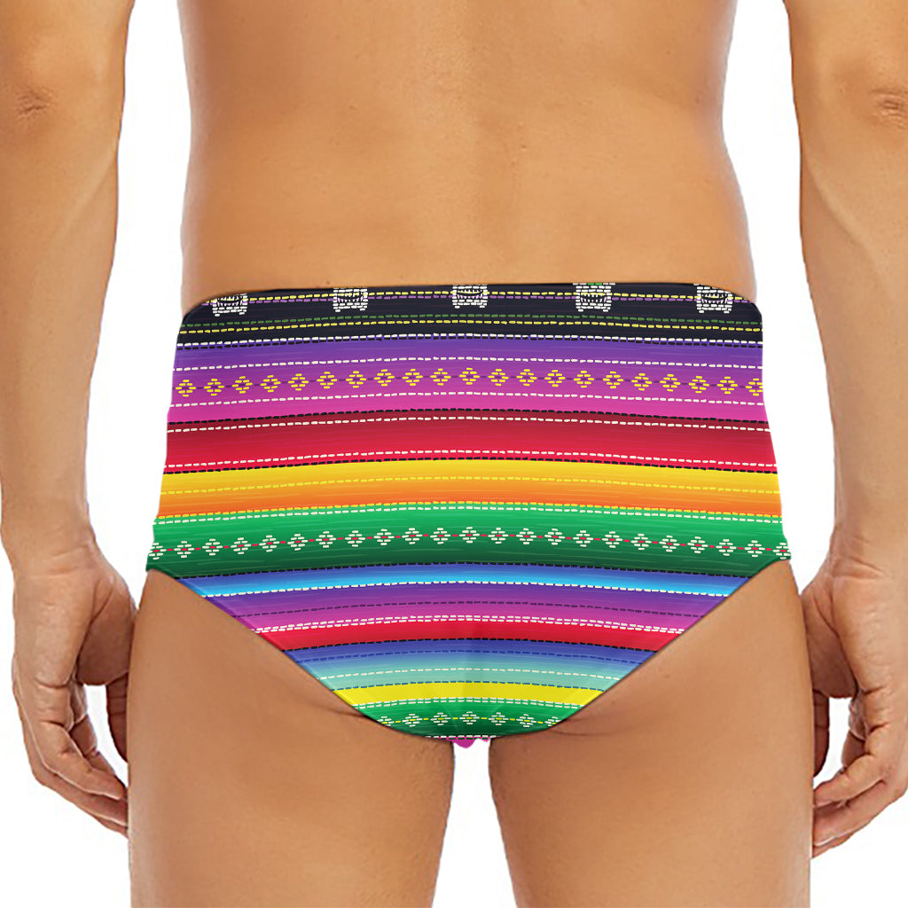 Sugar Skull Mexican Serape Pattern Print Men's Triangle Swim Briefs
