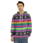 Sugar Skull Mexican Serape Pattern Print Men's Velvet Pullover Hoodie