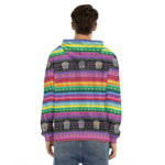 Sugar Skull Mexican Serape Pattern Print Men's Velvet Pullover Hoodie