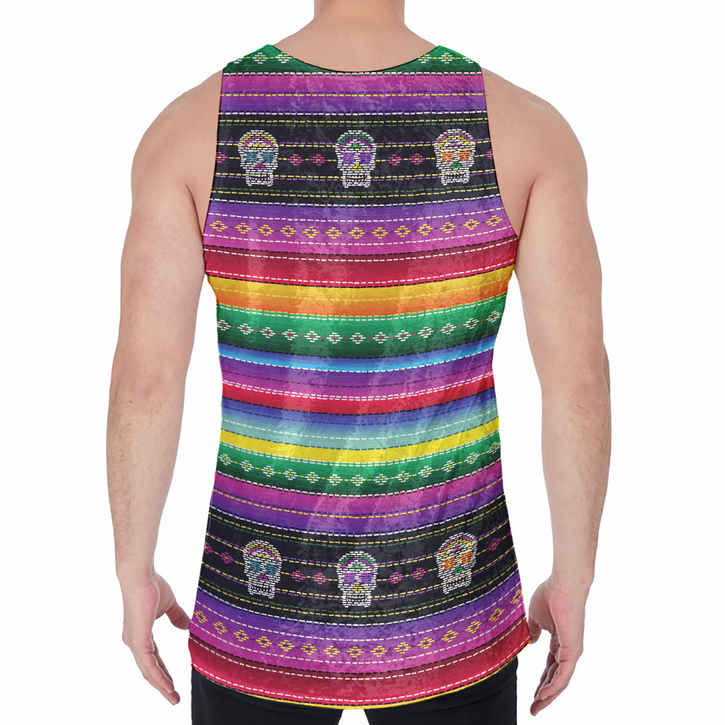 Sugar Skull Mexican Serape Pattern Print Men's Velvet Tank Top