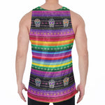 Sugar Skull Mexican Serape Pattern Print Men's Velvet Tank Top
