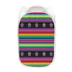 Sugar Skull Mexican Serape Pattern Print Mesh Laundry Hamper