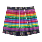 Sugar Skull Mexican Serape Pattern Print Mesh Shorts