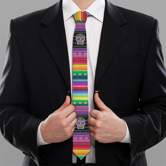 Sugar Skull Mexican Serape Pattern Print Necktie