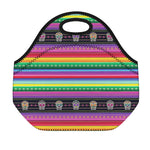Sugar Skull Mexican Serape Pattern Print Neoprene Lunch Bag
