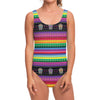 Sugar Skull Mexican Serape Pattern Print One Piece Swimsuit