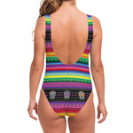 Sugar Skull Mexican Serape Pattern Print One Piece Swimsuit