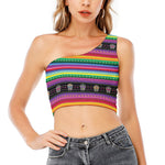 Sugar Skull Mexican Serape Pattern Print One Shoulder Crop Top