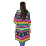 Sugar Skull Mexican Serape Pattern Print Open Front Beach Cover Up