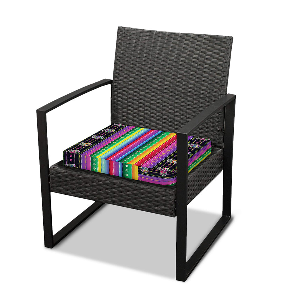 Sugar Skull Mexican Serape Pattern Print Outdoor Seat Cushion Cover