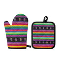 Sugar Skull Mexican Serape Pattern Print Oven Mitt And Pot Holder Set