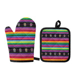 Sugar Skull Mexican Serape Pattern Print Oven Mitt And Pot Holder Set