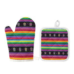 Sugar Skull Mexican Serape Pattern Print Oven Mitt And Pot Holder Set