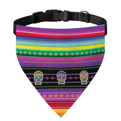 Sugar Skull Mexican Serape Pattern Print Over The Collar Dog Bandana