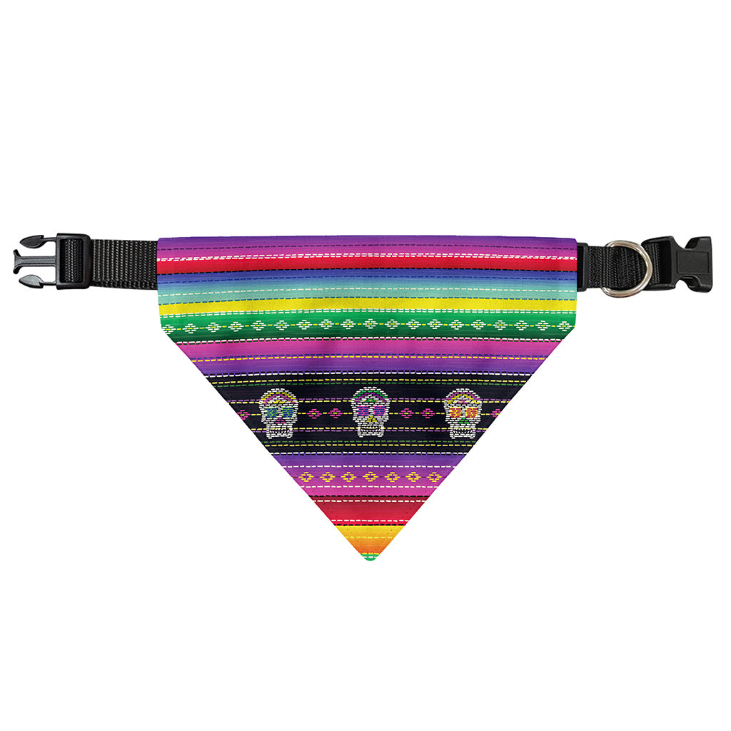 Sugar Skull Mexican Serape Pattern Print Over The Collar Dog Bandana