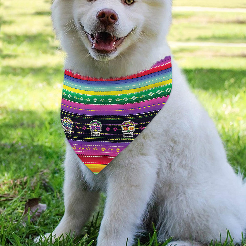 Sugar Skull Mexican Serape Pattern Print Over The Collar Dog Bandana