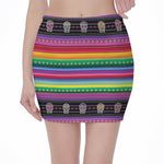 Sugar Skull Mexican Serape Pattern Print Pencil Mini Skirt