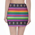Sugar Skull Mexican Serape Pattern Print Pencil Mini Skirt