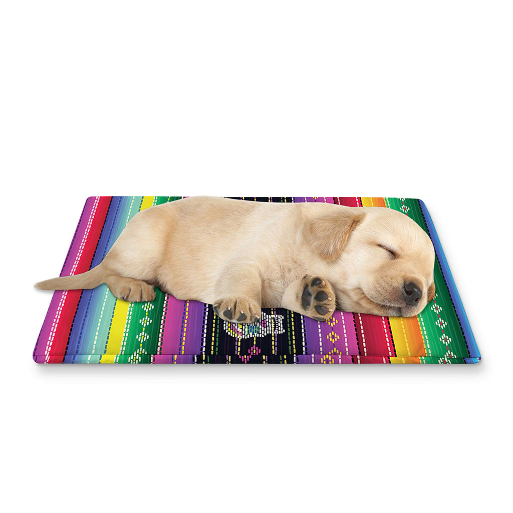 Sugar Skull Mexican Serape Pattern Print Pet Cooling Mat Cover