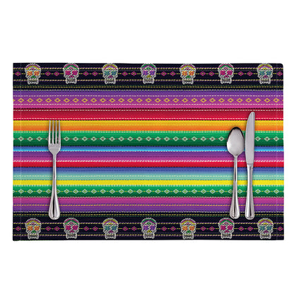 Sugar Skull Mexican Serape Pattern Print Placemat