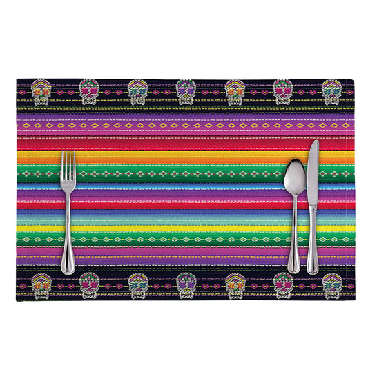Sugar Skull Mexican Serape Pattern Print Placemat