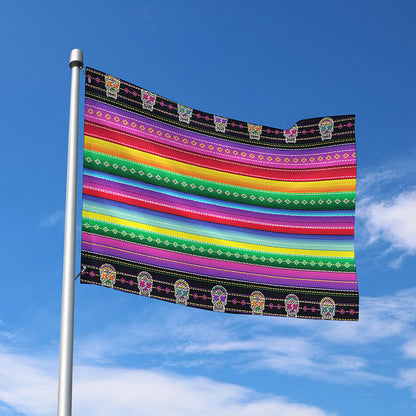 Sugar Skull Mexican Serape Pattern Print Polyester Flag