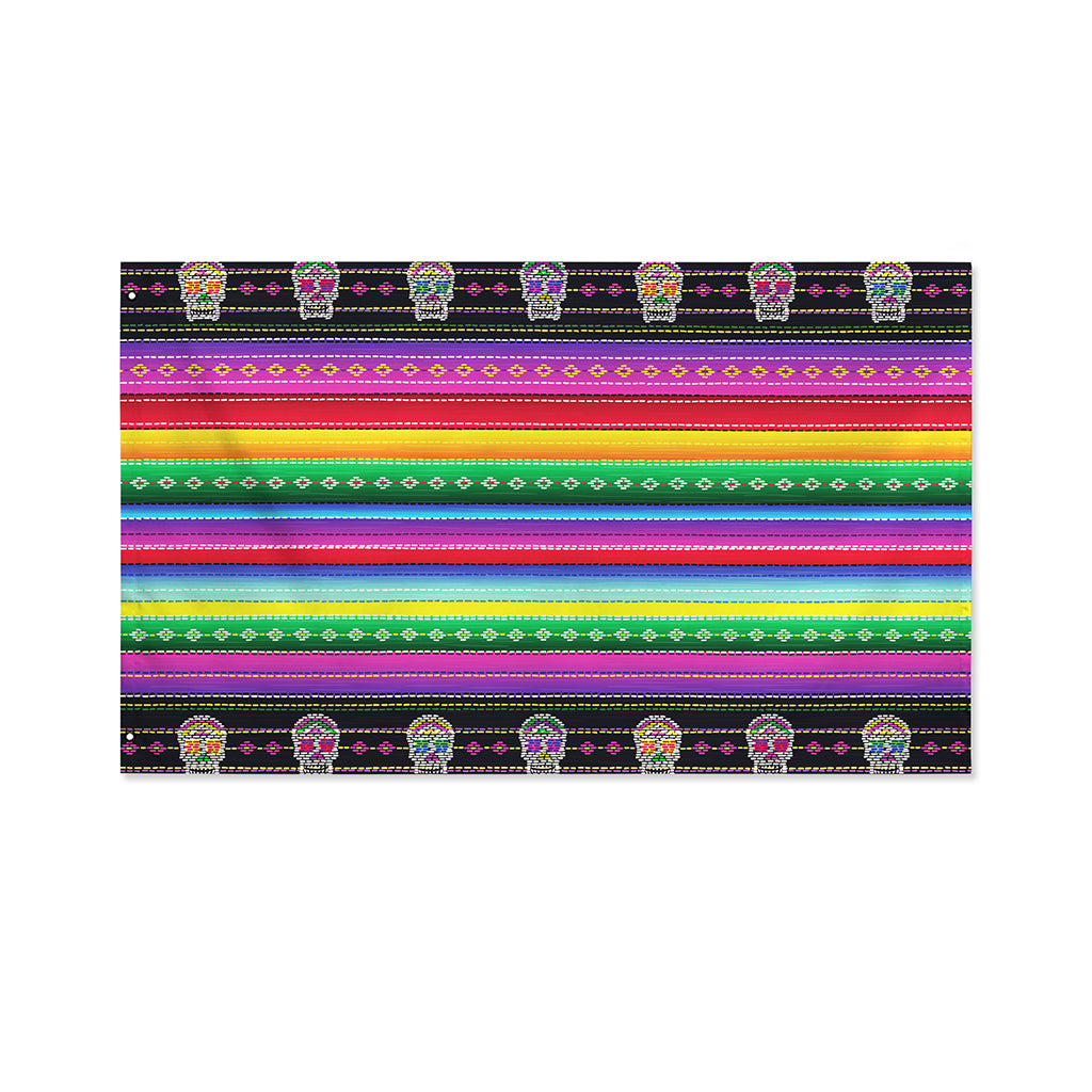 Sugar Skull Mexican Serape Pattern Print Polyester Flag