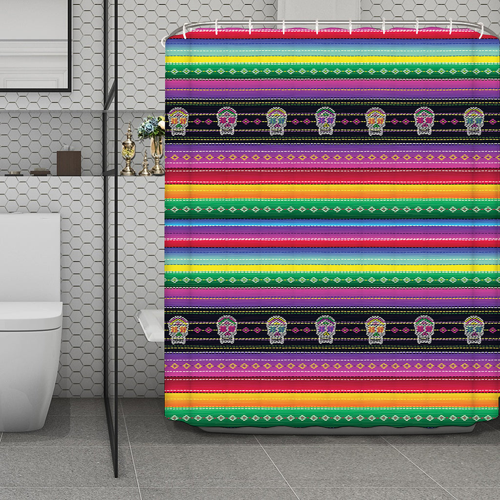 Sugar Skull Mexican Serape Pattern Print Polyester Shower Curtain