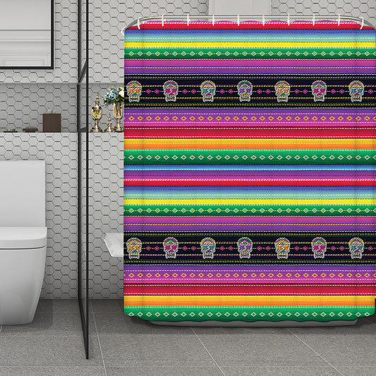 Sugar Skull Mexican Serape Pattern Print Polyester Shower Curtain