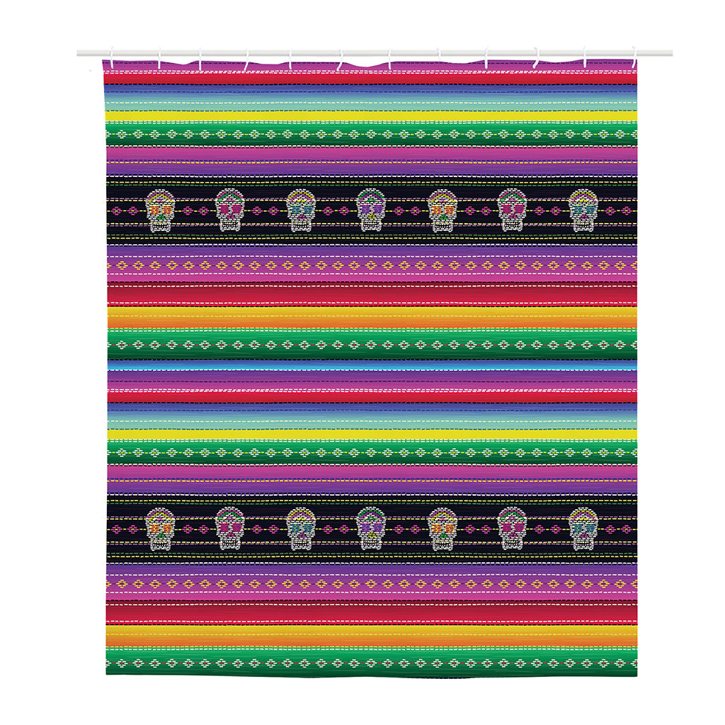Sugar Skull Mexican Serape Pattern Print Polyester Shower Curtain