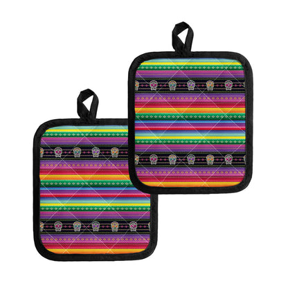 Sugar Skull Mexican Serape Pattern Print Pot Holders