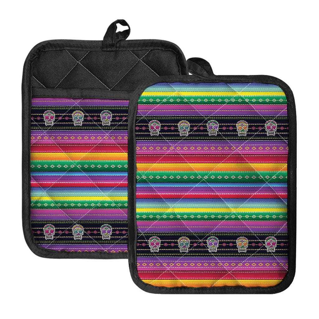 Sugar Skull Mexican Serape Pattern Print Pot Holders With Pocket