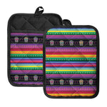 Sugar Skull Mexican Serape Pattern Print Pot Holders With Pocket
