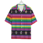 Sugar Skull Mexican Serape Pattern Print Rayon Hawaiian Shirt