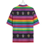 Sugar Skull Mexican Serape Pattern Print Rayon Hawaiian Shirt