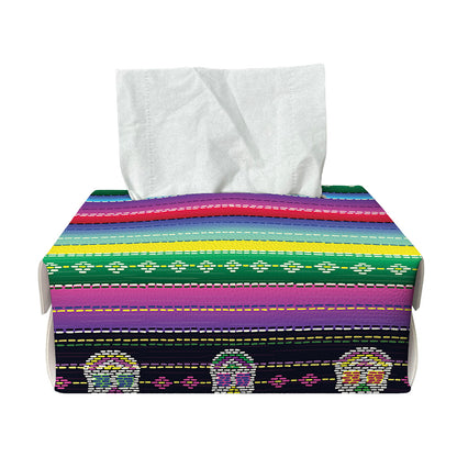 Sugar Skull Mexican Serape Pattern Print Rectangle Tissue Box Cover