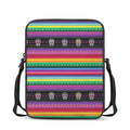 Sugar Skull Mexican Serape Pattern Print Rectangular Crossbody Bag