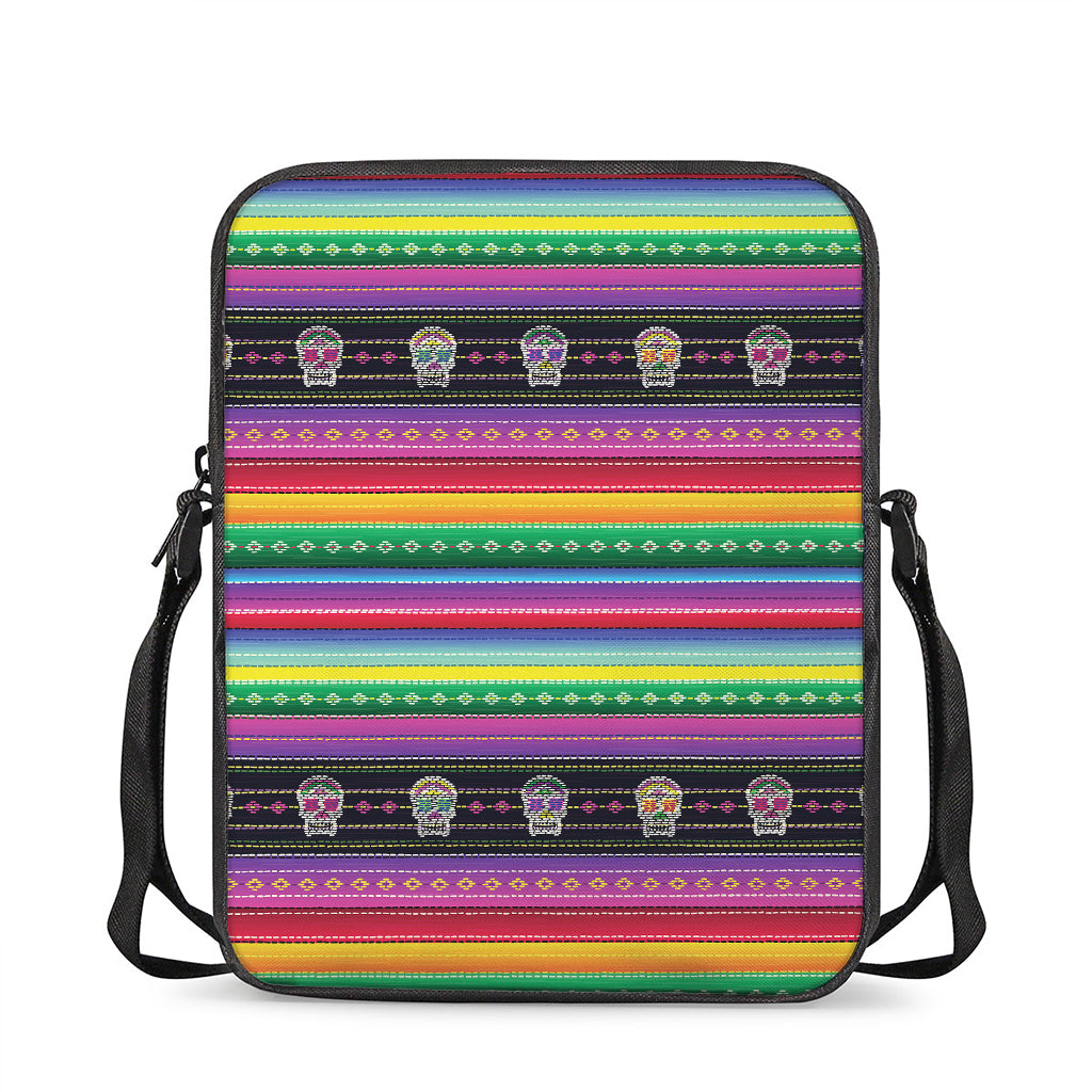 Sugar Skull Mexican Serape Pattern Print Rectangular Crossbody Bag