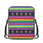 Sugar Skull Mexican Serape Pattern Print Rectangular Crossbody Bag