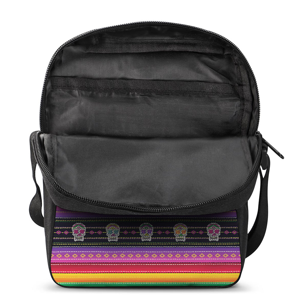 Sugar Skull Mexican Serape Pattern Print Rectangular Crossbody Bag