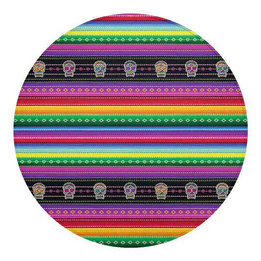 Sugar Skull Mexican Serape Pattern Print Round Blanket